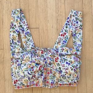 Cottage Floral Crop Top Smocked Corset Style Cropped Padded Tank Women's S / M